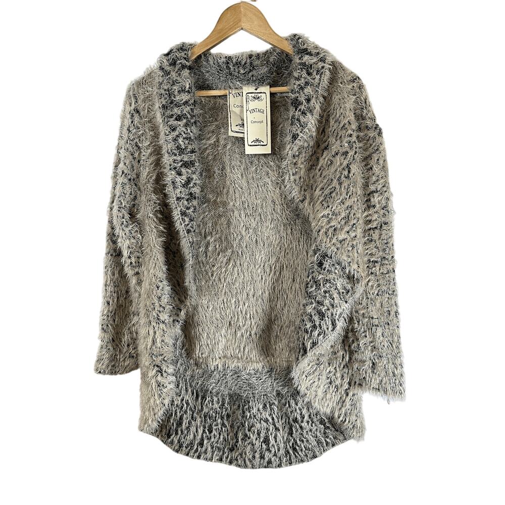 Cozy Faux-Fur Open Cardigan in Light Gray